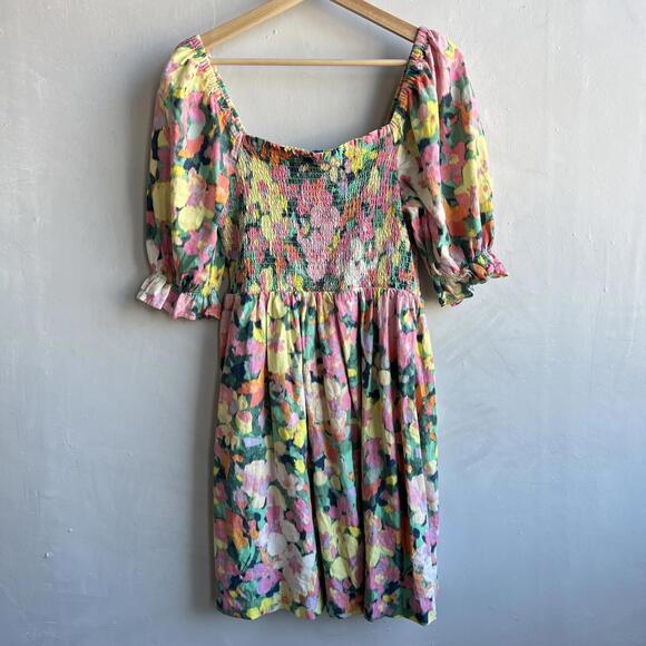 GAP Puffed sleeve linen-blend floral smocked midi Dress - Picture 14 of 14